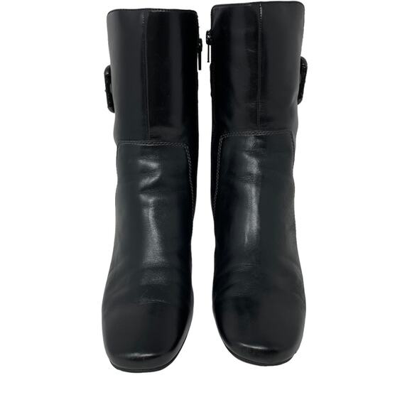 Ecco Size 40(9) Black Leather Mid Calf Boots Adjustable Buckle Side Zip-Flaw - Picture 2 of 16